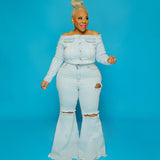 Plus Size Spot Hole Speaker Solid Color Street Trendy  Women Jeans