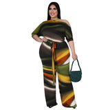 Plus Size Women Clothes  Autumn Wide-Leg Pants Digital Printing Romper  New Arrival