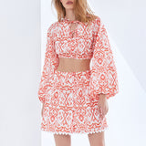 Fall Set Women Classic V Neck Lace Up Long Sleeve Short Two Piece Set