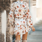 Pullover long sleeve high waist print irregularity commuter dress