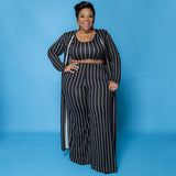Plus Size Autumn Sexy Women Wear Striped Commuting Elegant Three-Piece Suit