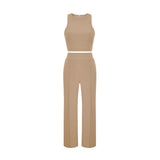 Summer Pants Suit Solid Color Office Sleeveless Vest Pants Casual Two Piece Suit Women