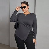 Plus Size Women Clothes Autumn Winter Long Sleeve T shirt Girls Irregular Asymmetric Slit Slim Fit Bottoming Top