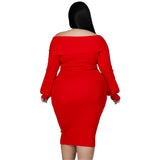 Plus Size Woman  Women V-neck Solid Color Midi Dress Sexy Dress