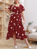 Plus Size Products Polka Dot Simple Elastic Waist Printed Dress Women