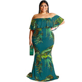 Plus Size Women Clothes Summer Sunflowers Leaf Printed Sexy Tight Dress