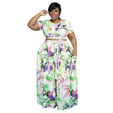 Plus Size cropped Two-Piece Set Multi-Color Printing Suit Women Two-Piece Set