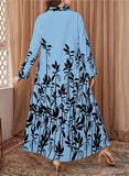 Loose Retro Colorful Shirt Collar Office Literary Floral Printing Dress Shirt Jumpsuit