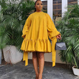 Autumn  Loose Solid Color Puff Sleeve  Plus Size  Dress