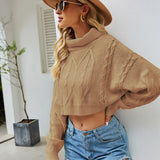 Autumn Winter Solid Color Turtleneck Pullover Knitwear Short Twisted Loose Knitted Sweater