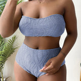 Plus Size Swimsuit Solid Color Tube Top High Waist Bikini Swimsuit