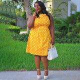 Plus Size Wish  Vintage Print Stitching Bow  Skirt Dress