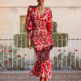 Casual Floral Printed Long Sleeve Dress