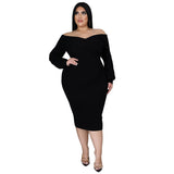 Plus Size Woman  Women V-neck Solid Color Midi Dress Sexy Dress