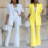 Women Clothing Autumn Solid Color Casual Suit Wide Leg Pants two piece set