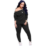 Plus Size Fall Winter Long-Sleeved Trousers Solid Color Special Casual Women Suit Clothes