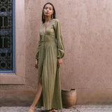 V-Neck Long Sleeve Loose Dress