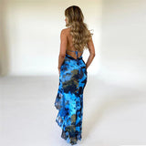 Summer Women  Clothing Halter Sexy Low Cut Slim Fit Irregular Asymmetric Dress Women