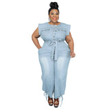 Plus Size Women  Clothing  Autumn New Denim Short Sleeve Wash Jumpsuit Trousers Sexy  New