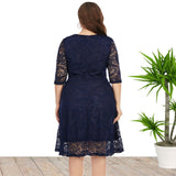 Plus Size Spring Summer  Women Clothes round Neck Lace Dress Mid-Length Formal Dress
