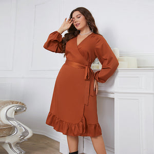 Spring Autumn Long Sleeve Plus Size One Piece Waist Dress