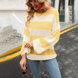 Autumn Pullover plus Size Patchwork Stripes round Neck Casual Knitted Loose Idle Bottoming Sweater