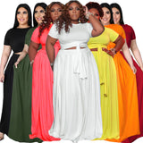 Plus Size Plus Size Women  Solid Color Cross Lace-up Large Swing Skirt Two-Piece Suit