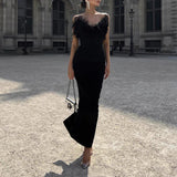 Graceful Tube Top Dress Ostrich Feather Slim Fit Patchwork Slimming Sheath Dress Women
