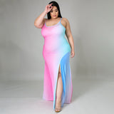 Plus Size Women Clothes Tie-Dyed Sexy Strap Dress