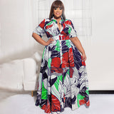 Plus Size Summer Print Long Casual  Women Dress