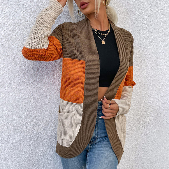 Autumn Winter Women Clothing Curved Large Pocket Knitwear Sweater Cardigan Coat Women