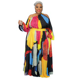 Plus Size Women Clothing  Printed Loose  Dress One Shoulder Strap Sexy Large Swing Dress