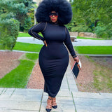 Plus Size Tight Sexy Solid Color Rib Fabric Long  Women Dress