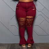 Hole Washing Horn Street Trend Tight Plus Size Women Jeans