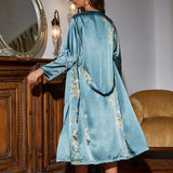 Simple Women Four Seasons Home Wear Lace Up Nightgown Nightdress Two Piece Thin Outer Wear Mid Length Pajamas Suit