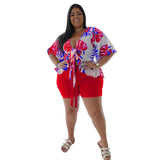 Plus Size Spring Autumn  Two-Piece Suit Printed Casual T-shirt Shorts Set