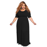 Plus Size Dress Summer Women Clothing Solid Color Round Neck Loose Casual  Dress