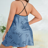Plus Size Women Clothing Backless Slip Dress Heart Printing Nightdress Casual Loose Pajamas Ice Silk Pajamas Women