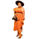 Plus Size Sexy  Women Clothing Solid Color One Shoulder Ruffle Stitching Party Nightclub Dress No Belted
