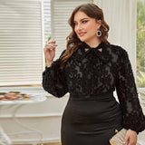 Plus Size Women Lace up Bow Top Long Sleeve Office Loose Middle East Women