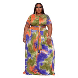 Plus Size Tie-Dyed Solid Color Casual Set  Women Two-Piece Suit