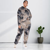 Plus Size Popular Autumn Sping Tie-Dyed Loose Hooded Sweater  Casual Set