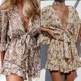 Hollow out Ruffle design in front of the chest, bandage dressv collar short skirt for women