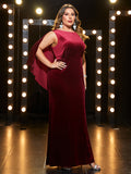 Plus Size Velvet Bare Back Bat Shawl Prom Slit Evening Dress Fishtail Dress