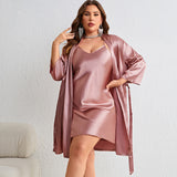 Plus Size Sexy Morning Gowns Slip Nightdress Suit Ice Silk Silk Pajamas Homewear Night Robe Spring Summer Two Piece Dress