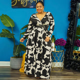 Plus Size Autumn Winter Printed Stretch Knitted V neck  Women Dress