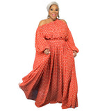 Plus Size Women Clothing  Printed Loose  Dress One Shoulder Strap Sexy Large Swing Dress