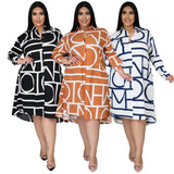 Plus Size Printing Pleating Waist Shirt  Dress for Women