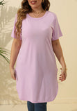Plus Size Women Dress Women Solid Color Simple Split Mid Length T Shirt Short Sleeved Top Women