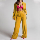 Spring Elegant Collared Long Sleeve High Waist Trousers Two Piece Set